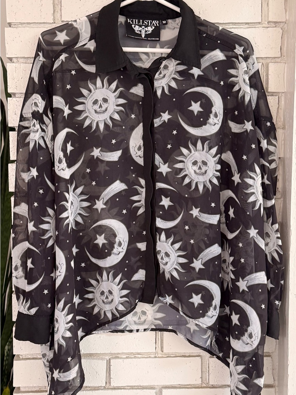 Killstar Sheer Mesh Gothic Celestial Sun Moon Skull Blouse Size M